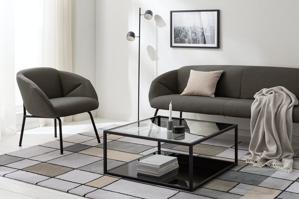 A luxurious upholstered furniture set in a contemporary living room.