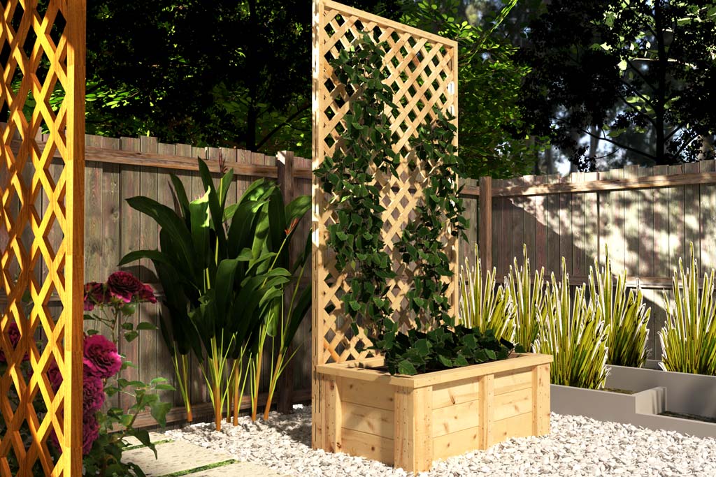 With a planter box with trellis, you can create a natural wall that will add privacy and create a cozy atmosphere. The trellis provides support for climbing plants, allowing them to grow and cover the trellis, providing even more privacy. You can choose from a variety of plants, such as ivy, jasmine, or roses, to create a stunning and fragrant display.